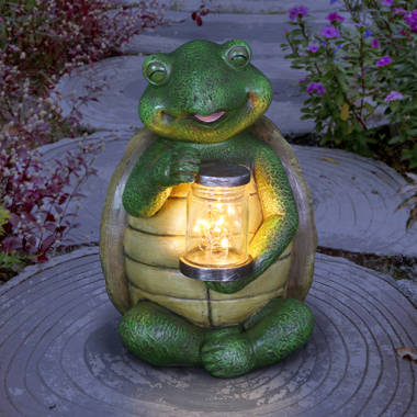 Exhart Solar Turtle with LED Firefly Jar Garden Statue