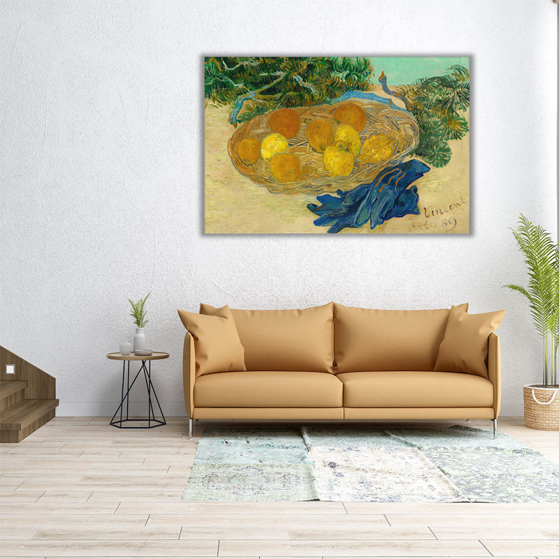 Nature morte d'oranges et de citrons avec des gants bleus, 1889 - reproduction d'art sur toile, H 12 po x l 18 po