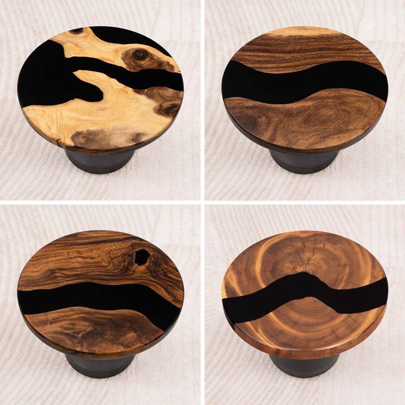 Table de bout ronde en bois époxy de 19 po de diamètre, H 28 po x L 19 po x l 19 po