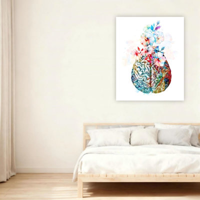 Brain Floral Anatomy Unframed Canvas Wall Art  24" X 36"