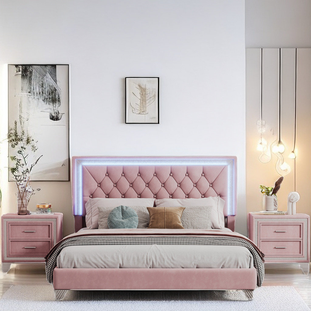 House of Hampton® Halleh 3Piece Bedroom Sets Included Bed with LED