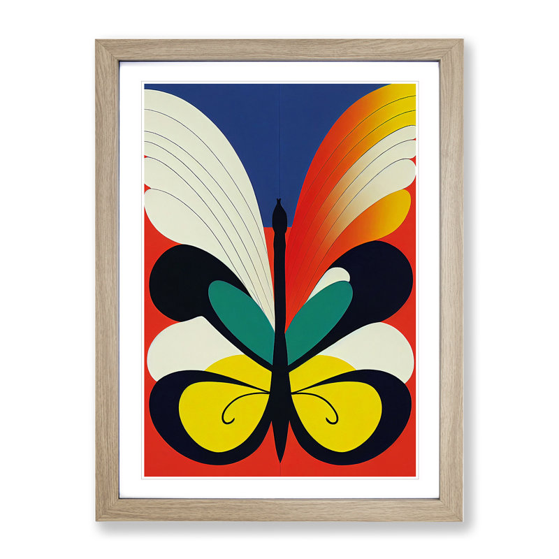 Butterfly in Abstract No.4 - Wall Art, 48cm H x 36cm W, Oak Framed, White