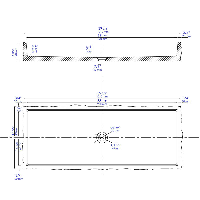 Lavabo de salle de bain rectangulaire en béton 15,6 po Alfi Brand