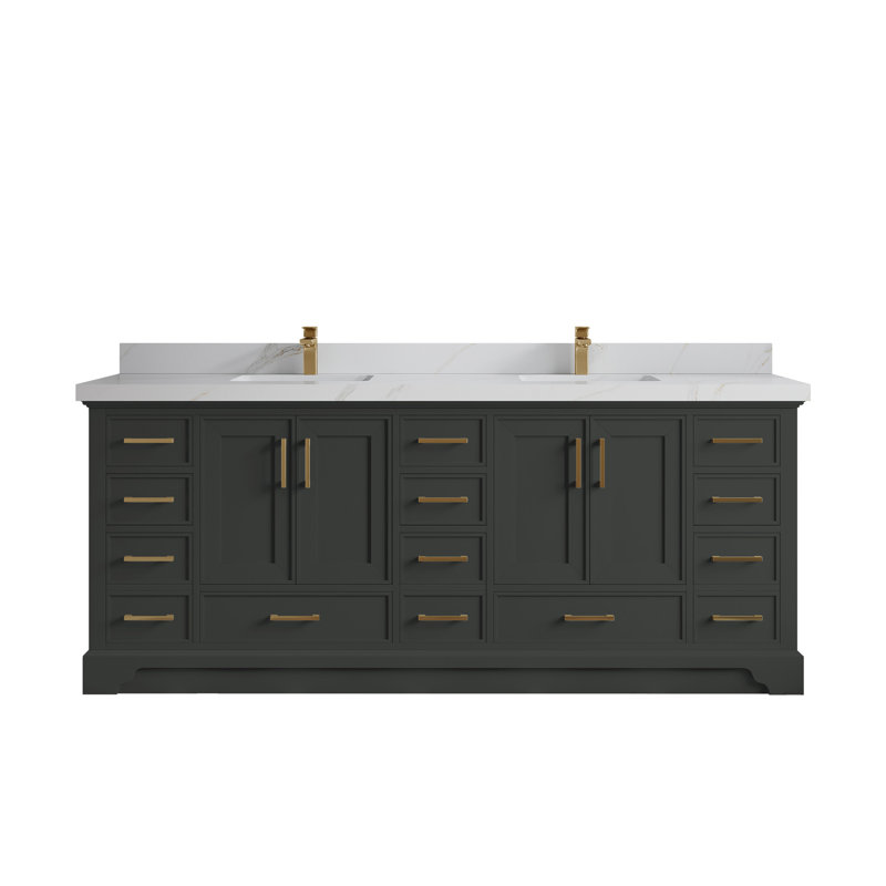 Meuble-lavabo double avec plateau Charlotte 84, Sienne Calacatta