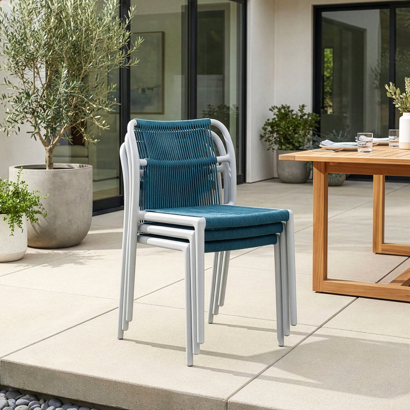 Belden Woven Rope Fabric Dining Chair with Plastic Frame, Bleu, 2