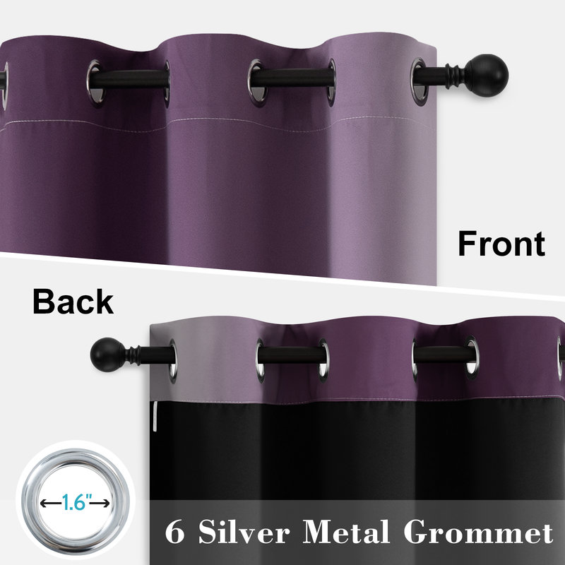 100% Blackout Ombre Curtains,Room Darkening Grommet Gradient Drapes for Bedroom, Purple, 52" W x 84" L