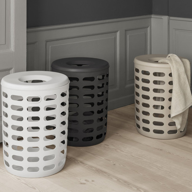 KORIE Laundry Basket with Lid - White, Beige