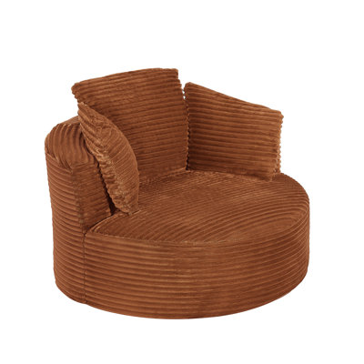 Compressible Corduroy Round Chair With Cushioned Backrest - Modern Comfort Seating For Living Room by Latitude Run