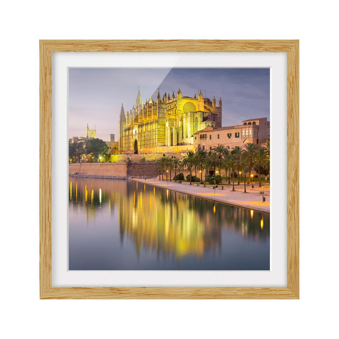 Gerahmtes Papierbild Catedral de Mallorca Wasserspiegelung