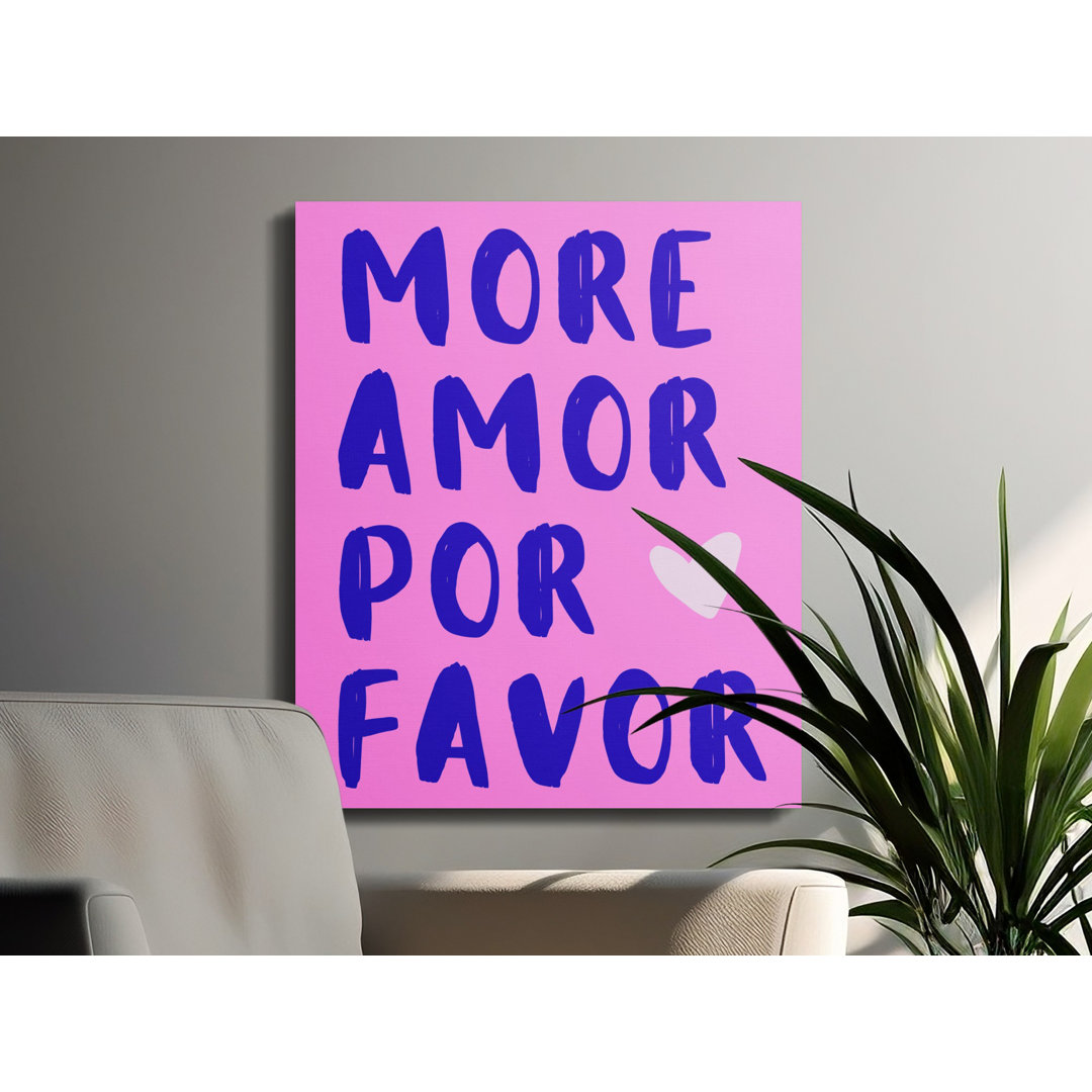 More Amor Por Favor Canvas Wall Art, Pink Blue Typography Print, Gallery Wrapped Canvas, Ready to Hang, Modern Home Decor