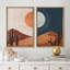 "Sun and Moon Day and Night Orange Desert Landscape", reproduction d'art sur toile encadrée 2 pièces-100136455-100136457