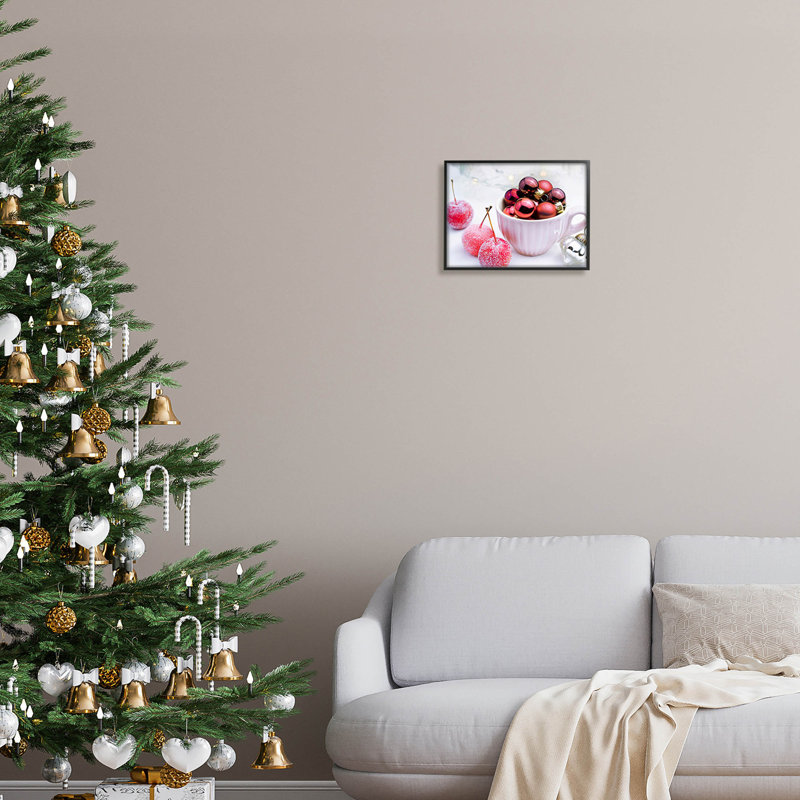 Ornements de Noël rouges scintillants at-258, H 11 po x l 14 po x P 1,5 po, Giclée encadrée noir minuit