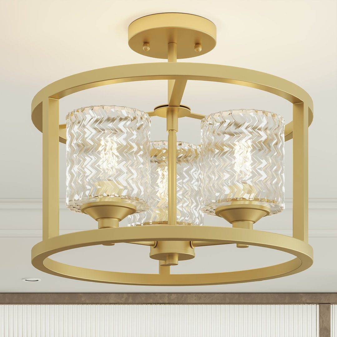 Maroney 3 - Light Kitchen Glass Steel Dimmable Flush Mount Ceiling Light Chandelier Willa Arlo™ Interiors Fixture 