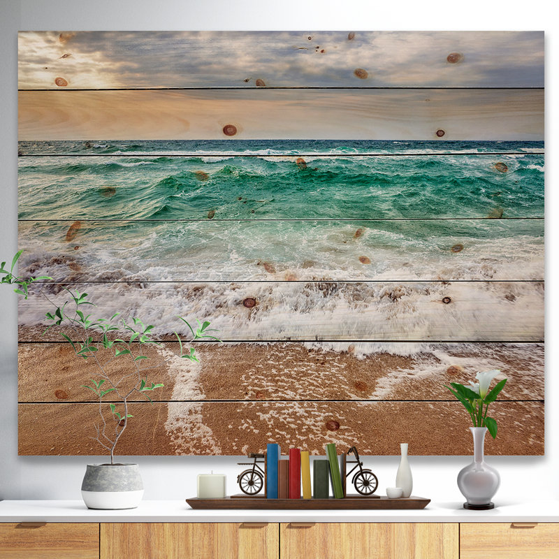 Impression de paysage marin «Crystal Clear Blue Foamo Waves», H 30 po x l 40 po x P 1,5 po, Bois