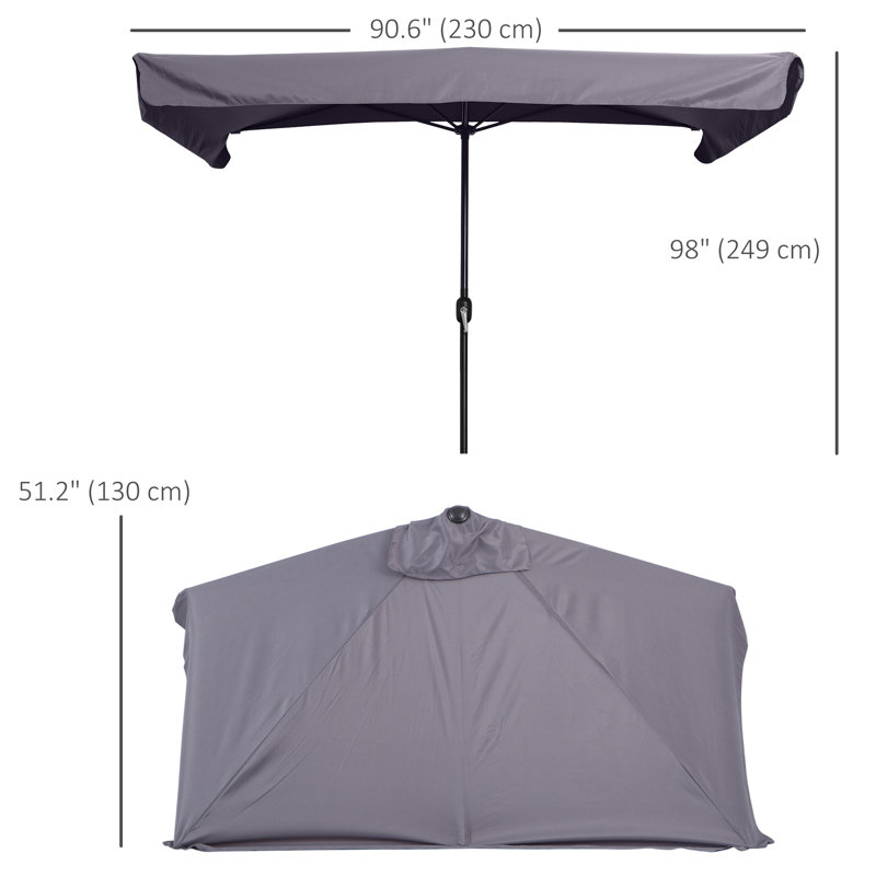 Parasol de patio de 7,5 pi avec parasol demi-parasol, manivelle, gris