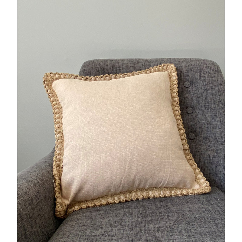 Coussin en jute avec insert ivoire, Beige