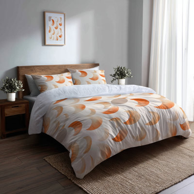 Ensemble de literie moderne 3 pièces - Ensemble de housse de couette et de coussins orange en terre cuite lune