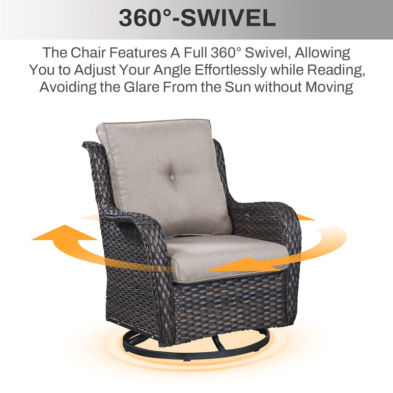 Wendye 3-Piece Outdoor Chair Set With Swivel Chairs & 55K BTU Fire Pit Table, Brown, Beige