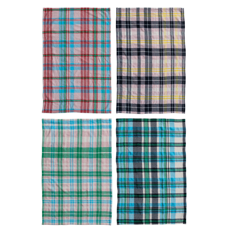Ensemble de 4 serviettes à thé en microfibre à motif écossais