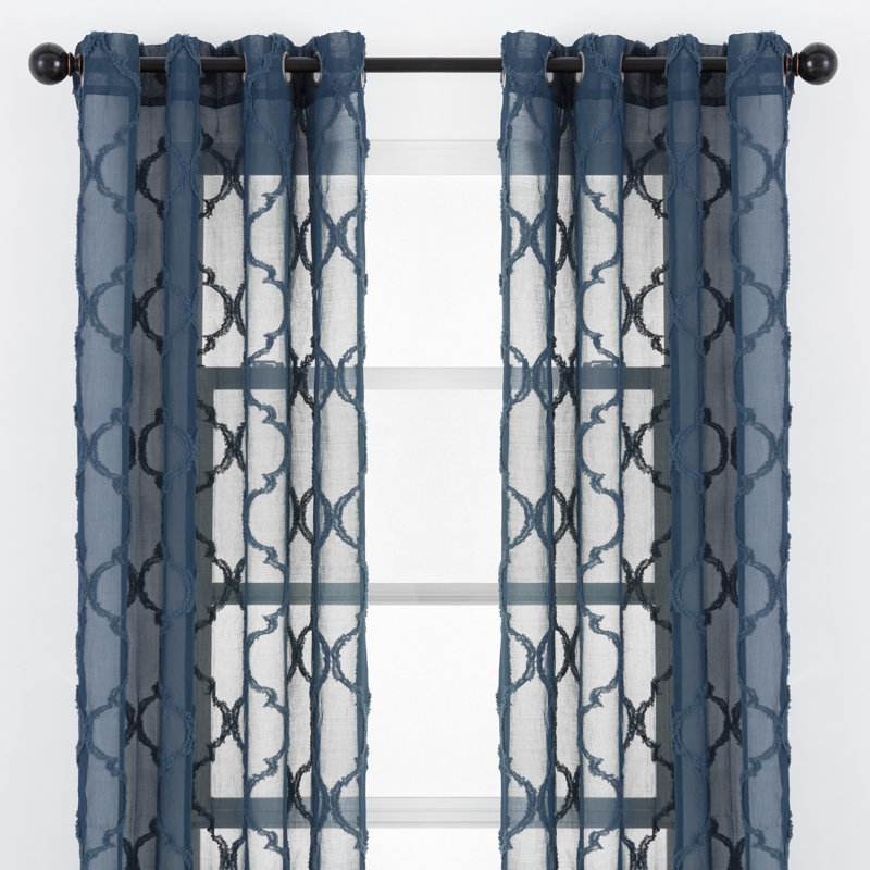 Paire de rideaux transparents avec œillets Ashat, Bleu foncé, L 52 po x L 96 po