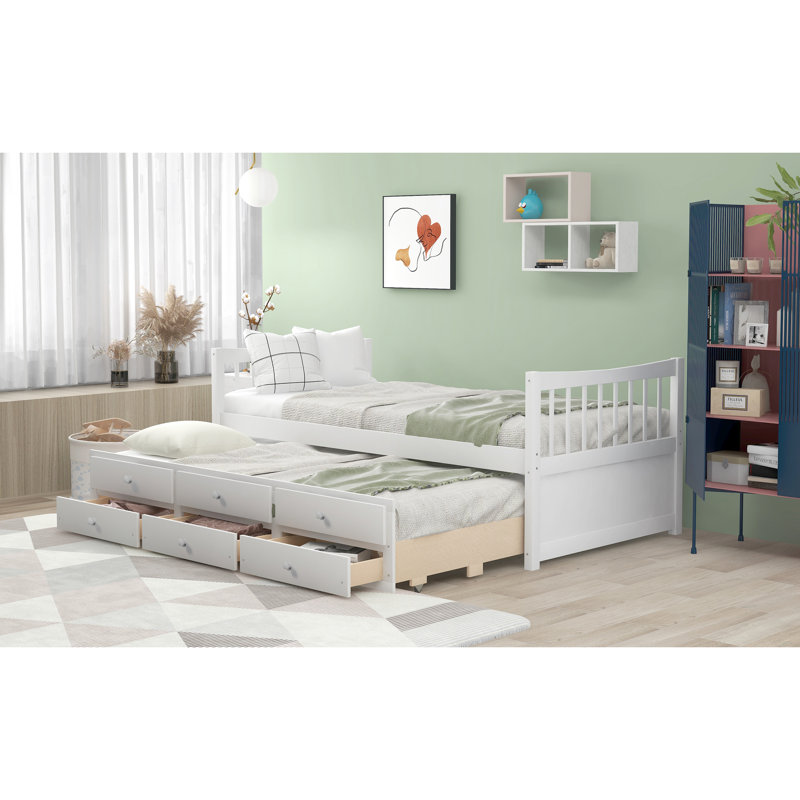 Lit de jour simple avec couchette et tiroirs - Utilisation optimale de l'espace blanc dans une finition pure, White