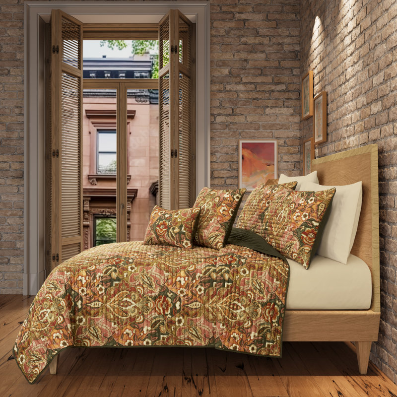 STAINED GLASS TWIN/TWIN XL 2PC. QUILT SET, Cinnamon Damask