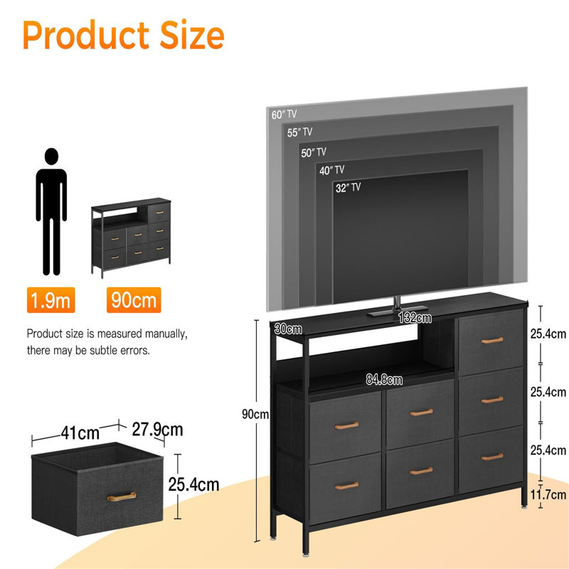132 cm W Chest of 7 Drawers