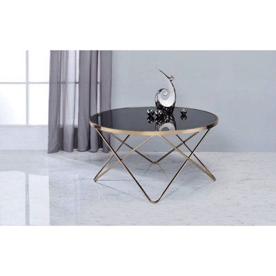 Stylish Crossing V Shaped Base Coffee Table,With Glass Tabletop by Everly Quinn