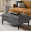 Repose-pieds rectangulaire avec rangement caché en tissu d'aspect lin Mid-Century de 36 po Rebecca