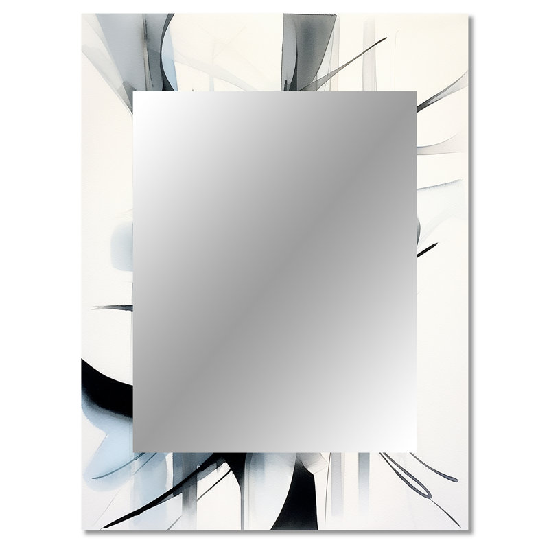 Abstrait neutre neutre - miroir géométrique unique, grand miroir mural noir, art imprimé en métal, 40 po x 30 po