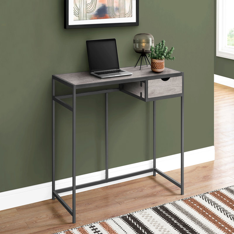 Bureau d'ordinateur, bureau personnel, ordinateur portable, tiroir de rangement, L 42 po, travail, stratifié gris, métal noir, contemporain, moderne