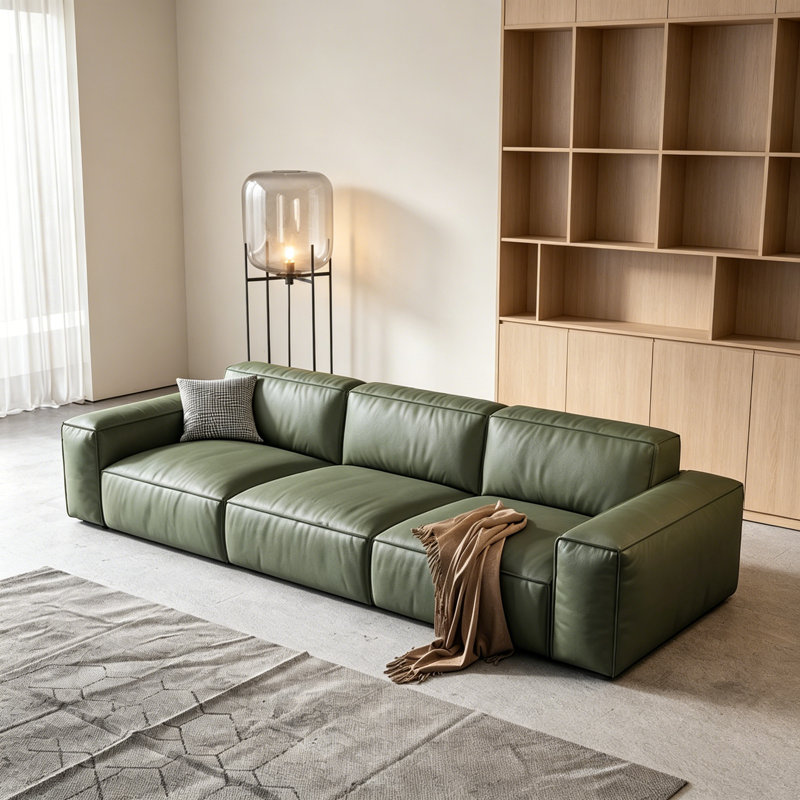 Simple Green Artificial Leather Pine Frame Sofa