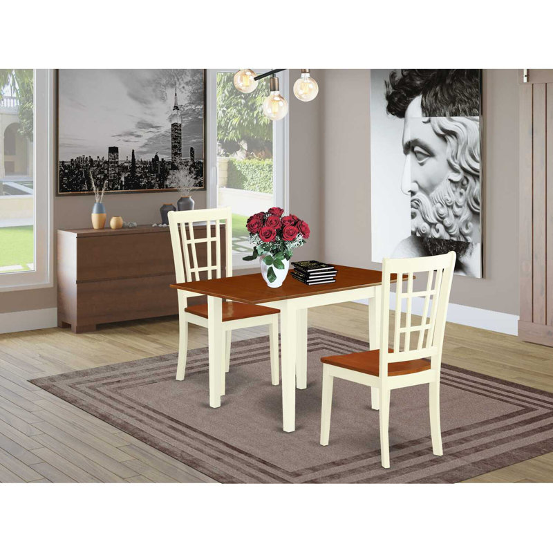 Solid Wood Top Dining Table Set, Babeurre, Babeurre / Cerisier, 3 Pieces: 1 Table, 2 Chairs