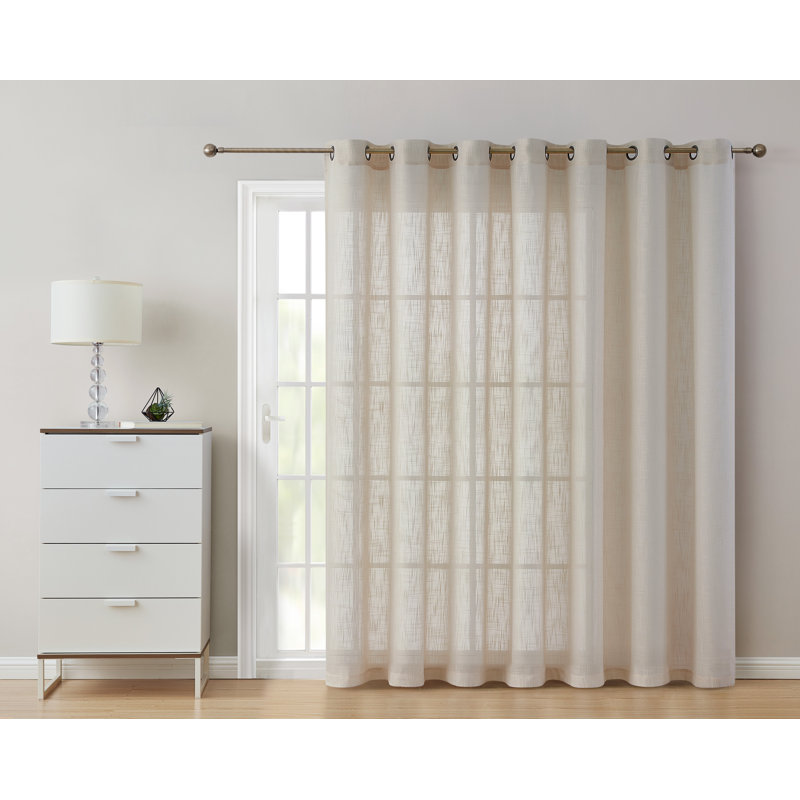 Aleksander Faux Linen Semi Sheer Grommet Curtain Pair, Beige, 54" W x 96" L