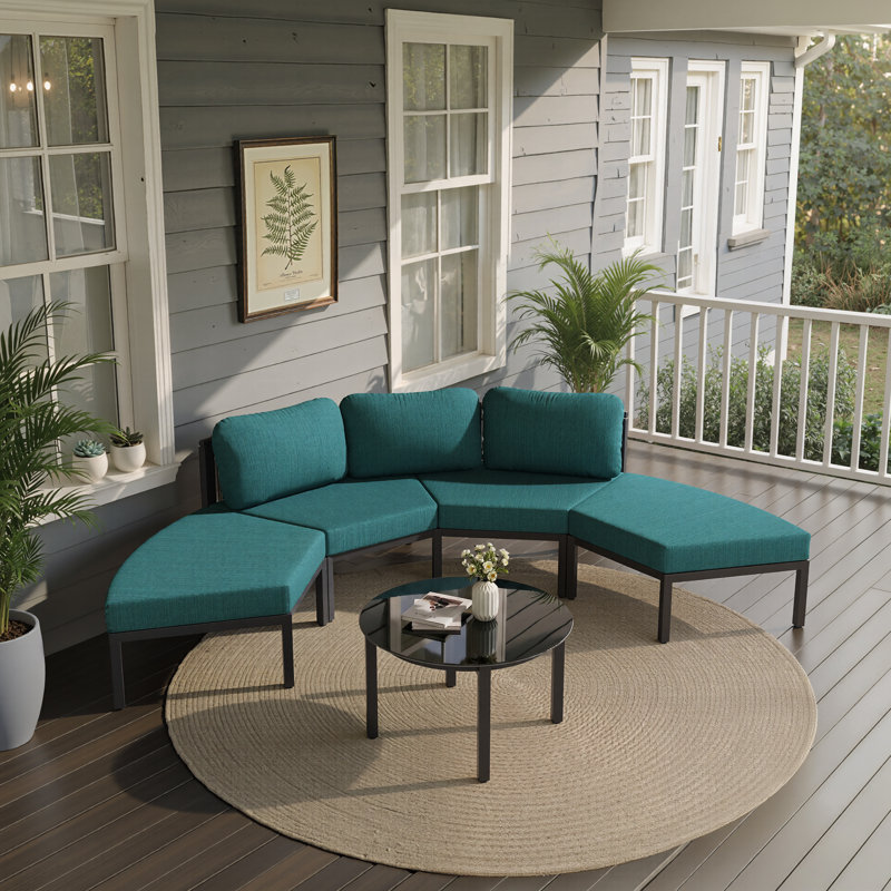 Ensemble de conversation avec canapé de patio en aluminium 5 pièces avec table, Malachite