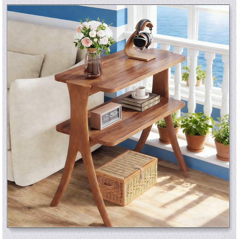 Table d'entrée à 2 niveaux de style naturel, table d'appoint en bois pour plus de rangement et espaces de vie bien rangés