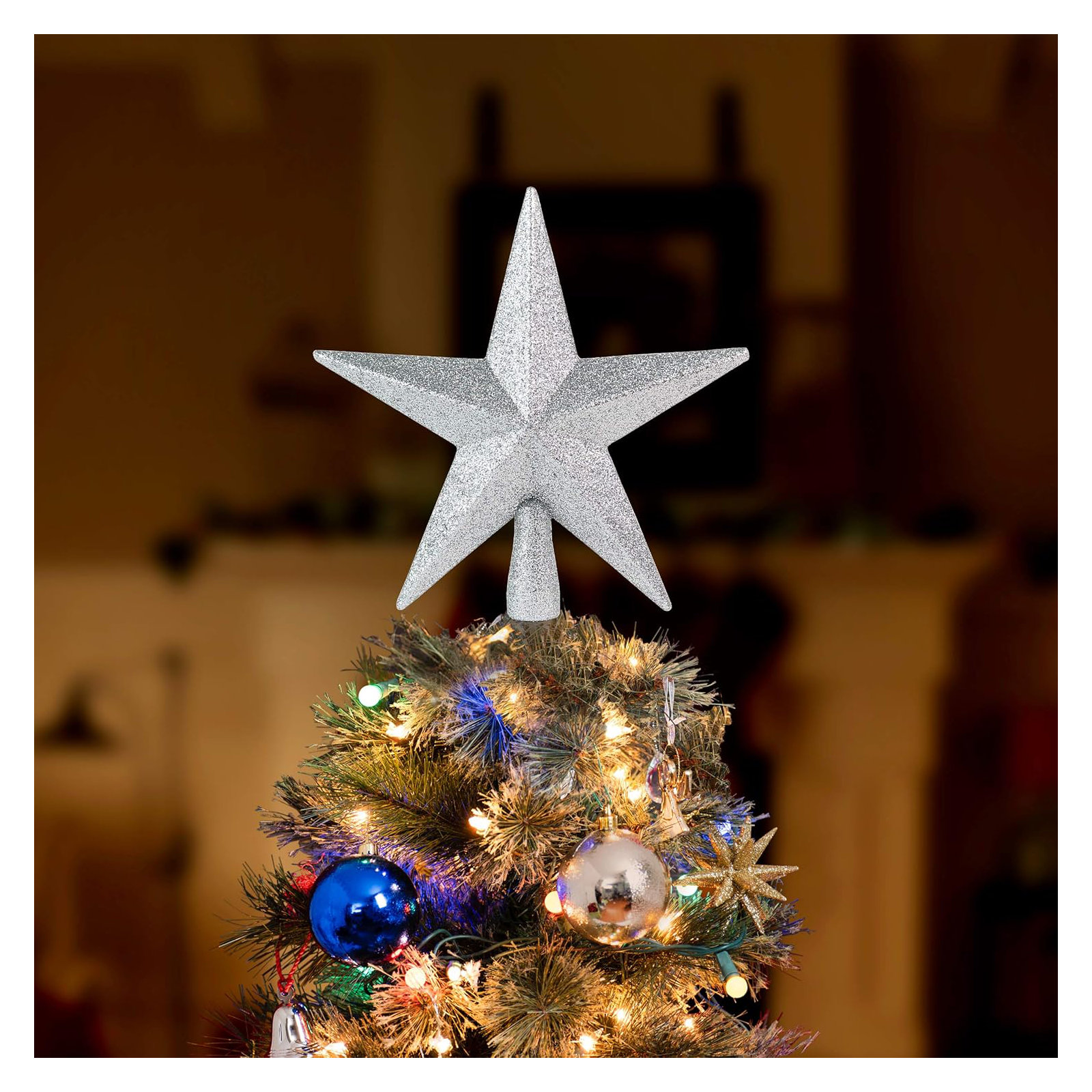 Glitter Star Tree Topper , Silver