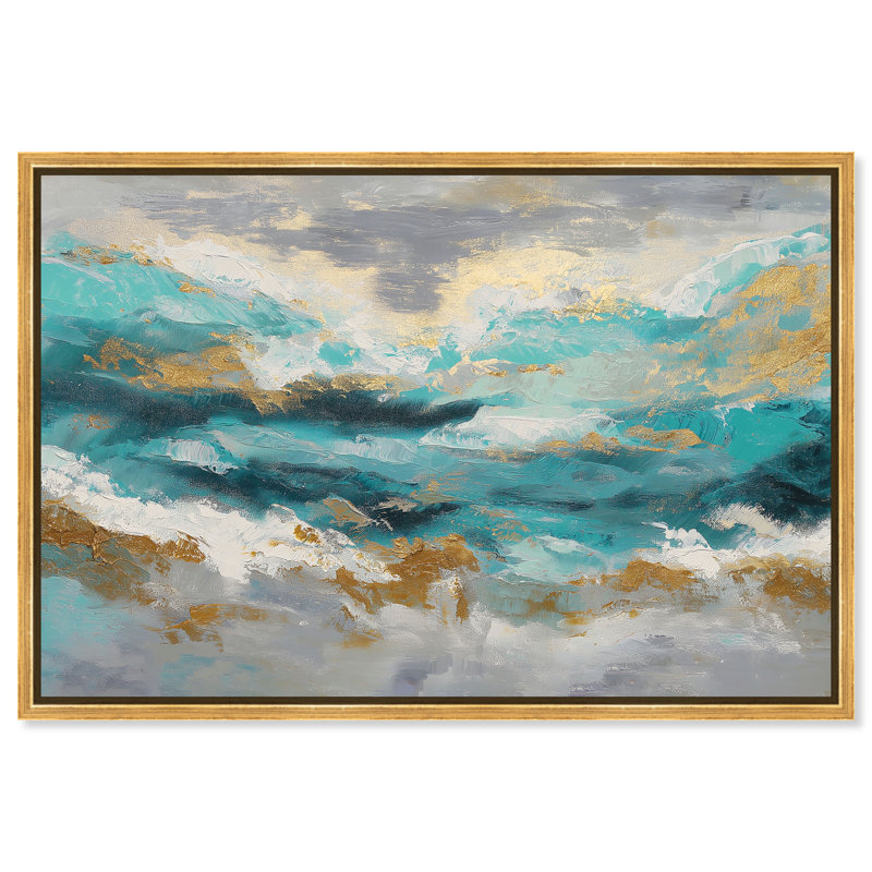 "Golden Tides", impression sur toile encadrée bleue et dorée par Art Remedy, cadre doré, 30 x 20, H 21 po x l 31 po
