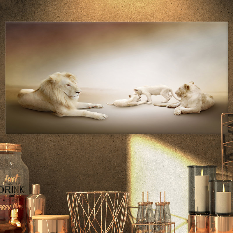 Animal «White Lion Family», impression, H 28 po x l 60 po x P 1 po, Toile tendue
