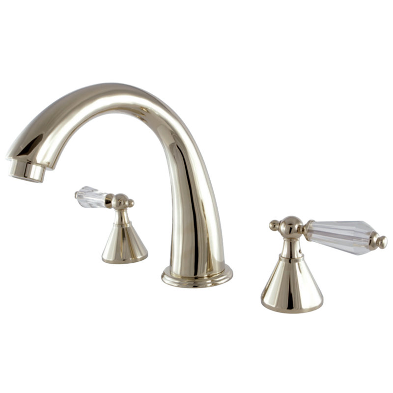 Kingston Brass Wilshire Two-Handle 3-Hole Deck Mount Roman Tub Faucet, Polished Brass