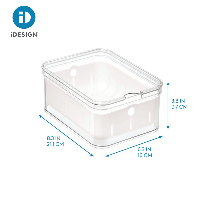iDesign Crisp Berry Plastic Bin, Modular Stacking Food Storage Box with Removable Inner Basket, BPA Free, 8.32" x 6.32" x 3.88", Clear and White