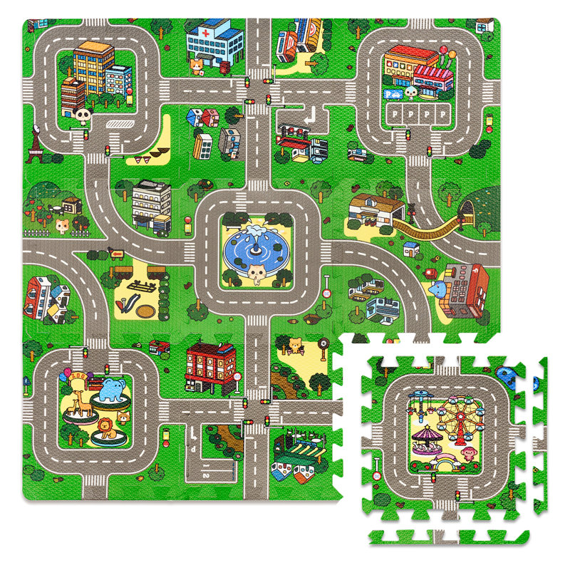Sorbus 9-Piece Puzzle Play Foam Interlocking Tile Mat in Traffic Print