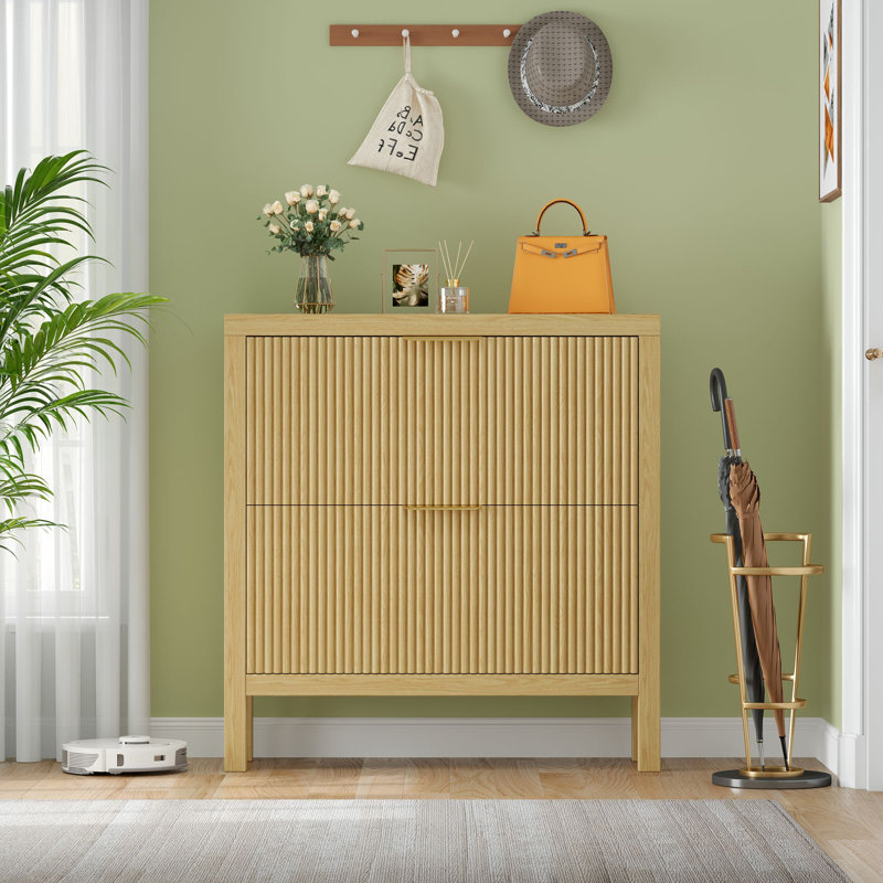 Armoire de rangement pour 18 paires de chaussures, Bois naturel