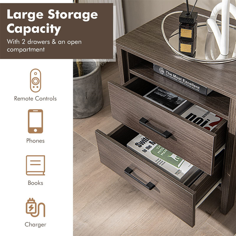 55cm W Manufactured Wood Bedside Table, Espresso