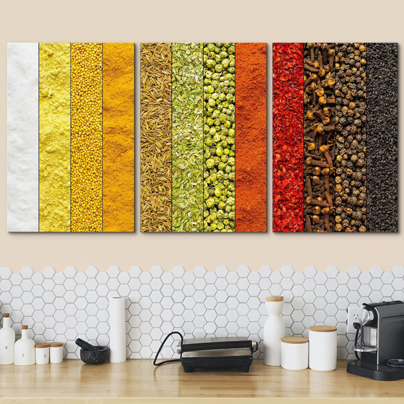 Vibrant, herbe, sel, poivre, épice, arc-en-ciel, cuisine, cuisine, photographie, réalisme, décor, Toile tendue