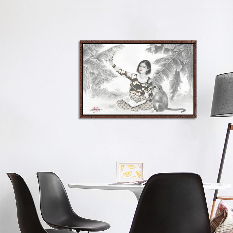 Monkey BFF - Painting on Canvas, 101.6 cm H x 66.04 cm W, Classic Brown Wood Framed