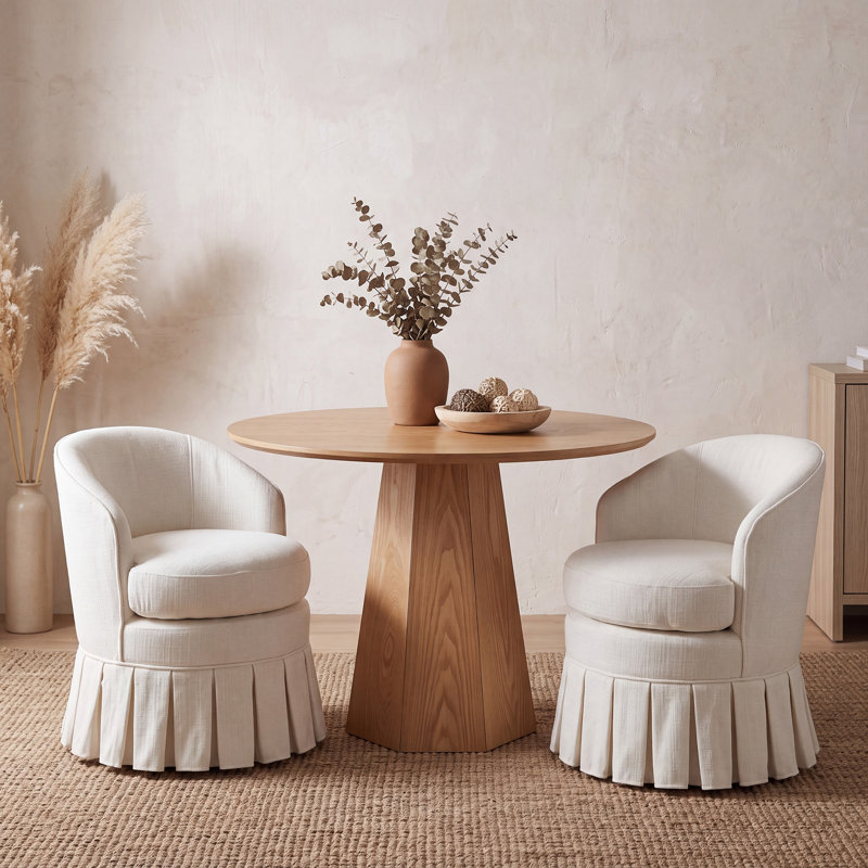 Dining Set Mid-Century Modern Wooden Table & Upholstered Chair Set For Home, Kitchen, Dining Room, 3 Pieces: Table, 2 Chairs