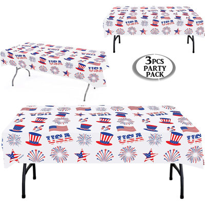 4Th Of July Plastic Tablecloth | 3 Pcs Pack (54” Inch Wide X 102” Inch Long) | Rectangular Independence Day Table Cover, Patriotic Party Table Decoration | American Celebration Tablecover