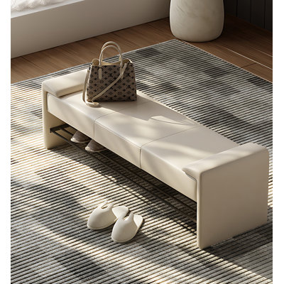 Italian Solid Wood Leather Upholstered Shoe Storage Bench
