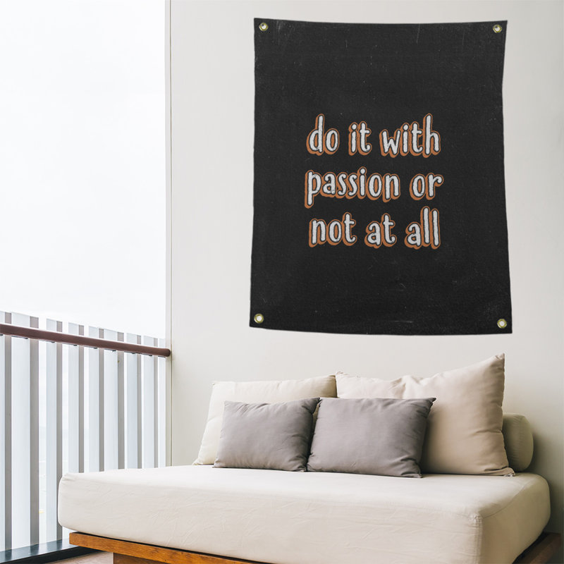 Tapisserie tableau noir en polyester citation passion, H 36 po x l 26 po, Orange